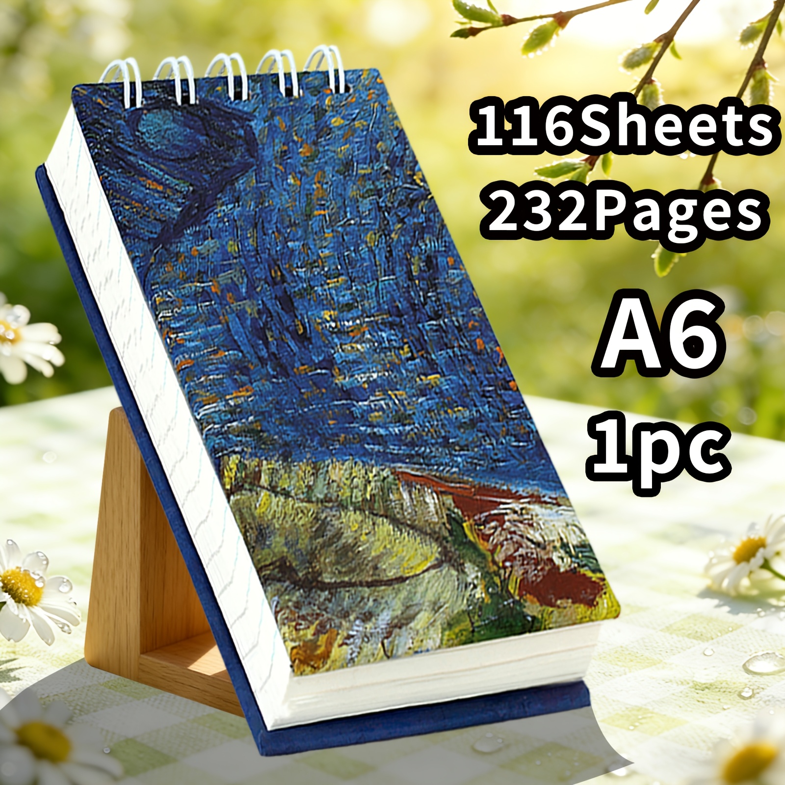 TEMU 1pc,a6,232pages,van Gogh Hardcover Notebook,coil-bound Pocket Planner,memo Pad,compact And Portable,ultra-thick,notepad,travel Journal,school
