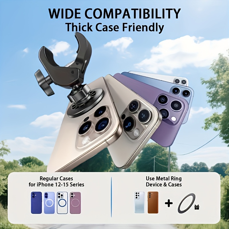 TEMU Magnetic Phone Stand, 360° Adjustable Angle, Suitable For Treadmill, Bicycle, Car Steering Wheel, With Magnetic Ring Strong Adsorption No Shake,
