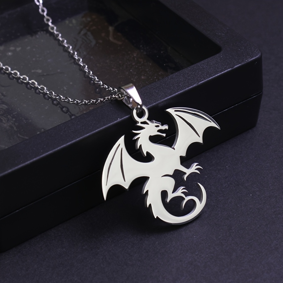 TEMU Un collier ptérosaure élégant en acier inoxydable avec placage plaqué or , design gothique , bijou de cou personnalisé en métal