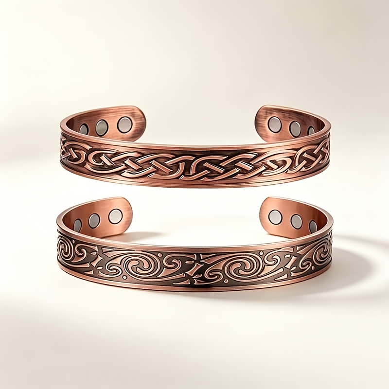 TEMU 2 Styles Of Retro Water Ripple Magnetic Bracelets, Open Adjustable Design, Unisex Fashion Additions, Ideal Holiday Gift, Suitable For Parents,