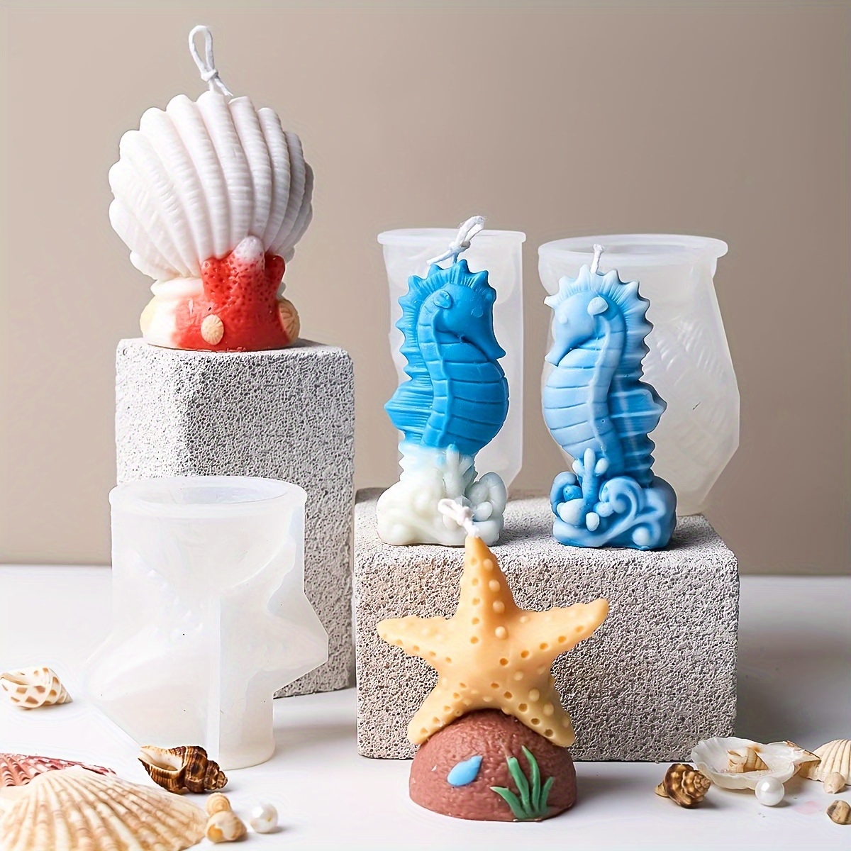 

Diy Ocean-themed Silicone Mold Kit - Starfish, & For Candle Making, Handmade Soaps, 3d Resin Crafts & Decorations