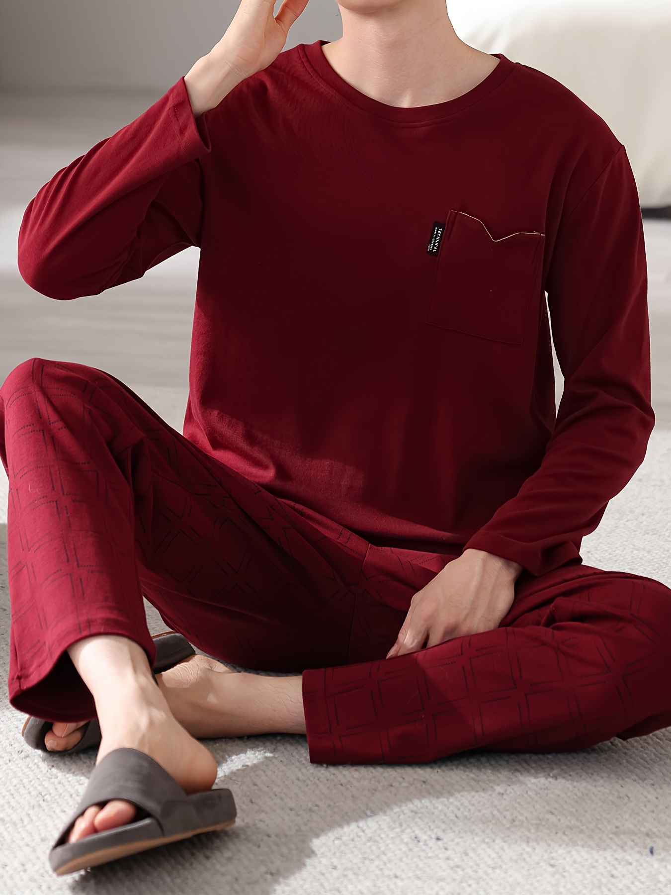 Red Men's Pure Cotton Pajamas Spring and Autumn Long Sleeve Birthday Year Christmas New Year Large Size Home Clothes Round Neck Casual Suit