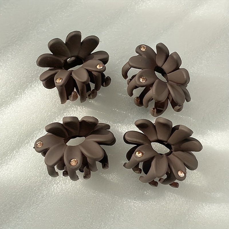 Image of 4pcs Solid Color Matte Flower Shaped Hair Grab Clips Broken Hair Finishing Clips Elegant Hair Barrettes