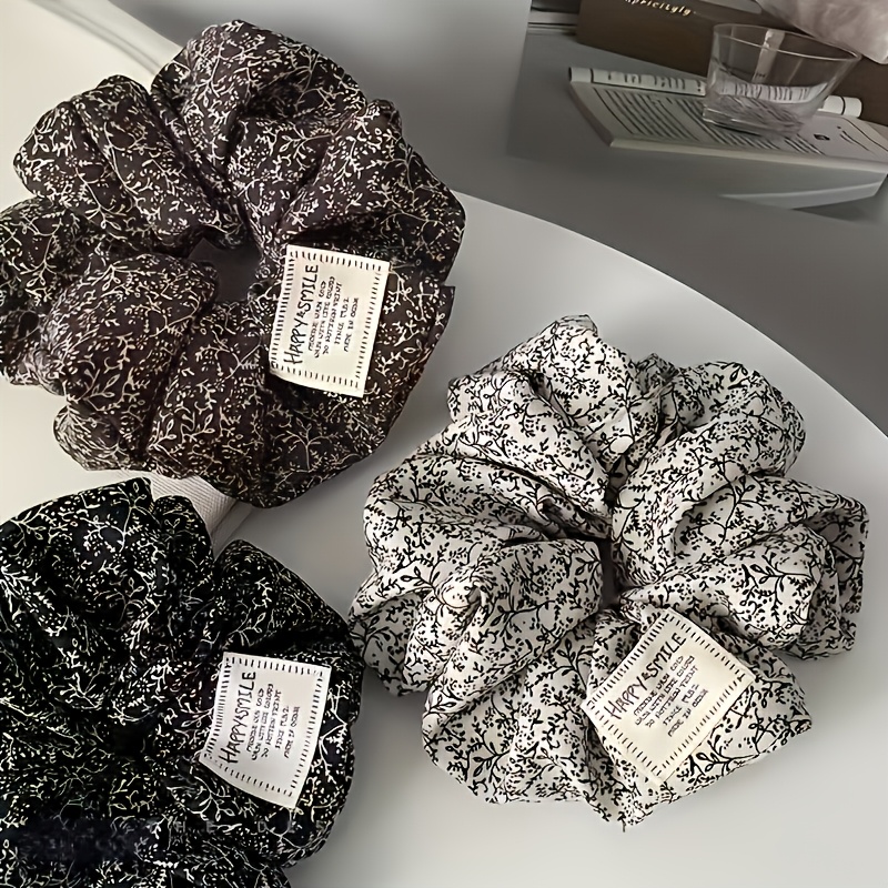 TEMU Three-pack Black And White Floral Hair Ties For Women - Lightweight And Breathable Fabric Headbands With Strong And Durable Stitching, Vintage