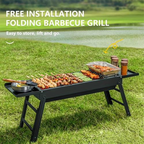 1set barbecue grill outdoor charcoal thickened barbecue grill small household folding charcoal skewer kitchen supplies kitchen accessories barbecue accessories