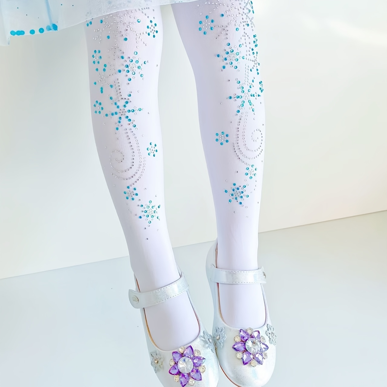 90D Lichtgewicht Anti-Slip Danspanty Voor Meisjes - Glanzende Sneeuwvlokpatroon, Stretchy Nylon-Spandex Blend, Hand Was Alleen Voor Ballet & Moderne Dans, Ballet Leggings, Spring Season Wear, Elegant Leggings, Snug Fit Tights