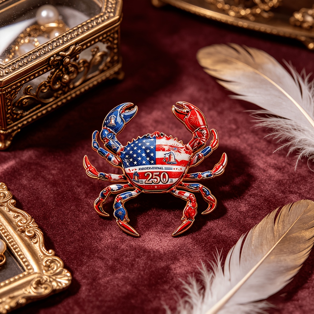 Exquisite Crab Enamel Brooch, Patriotic Football Pin