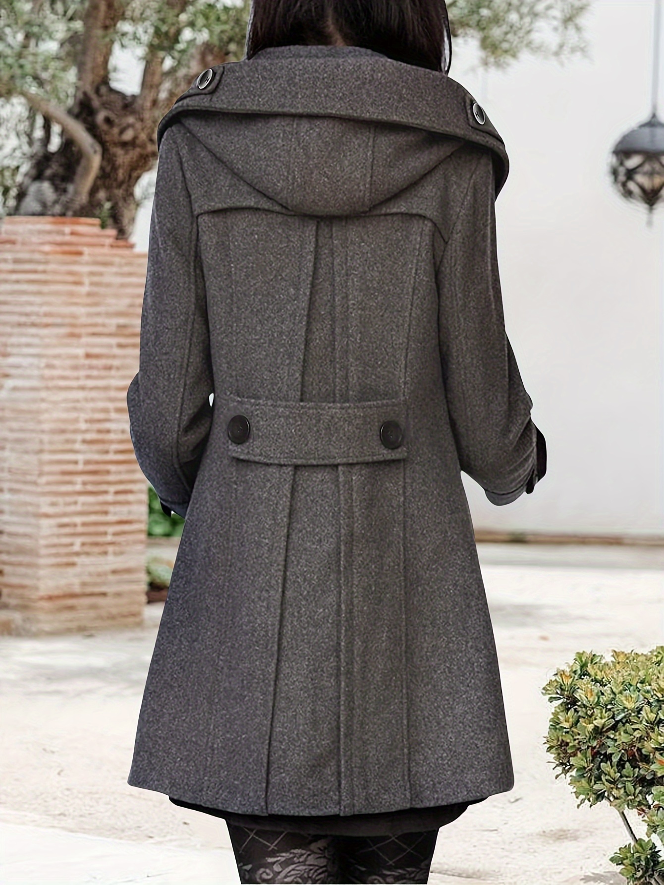 Grey Women's Winter Pea Coat With Hood Women'S Breasted Wool
