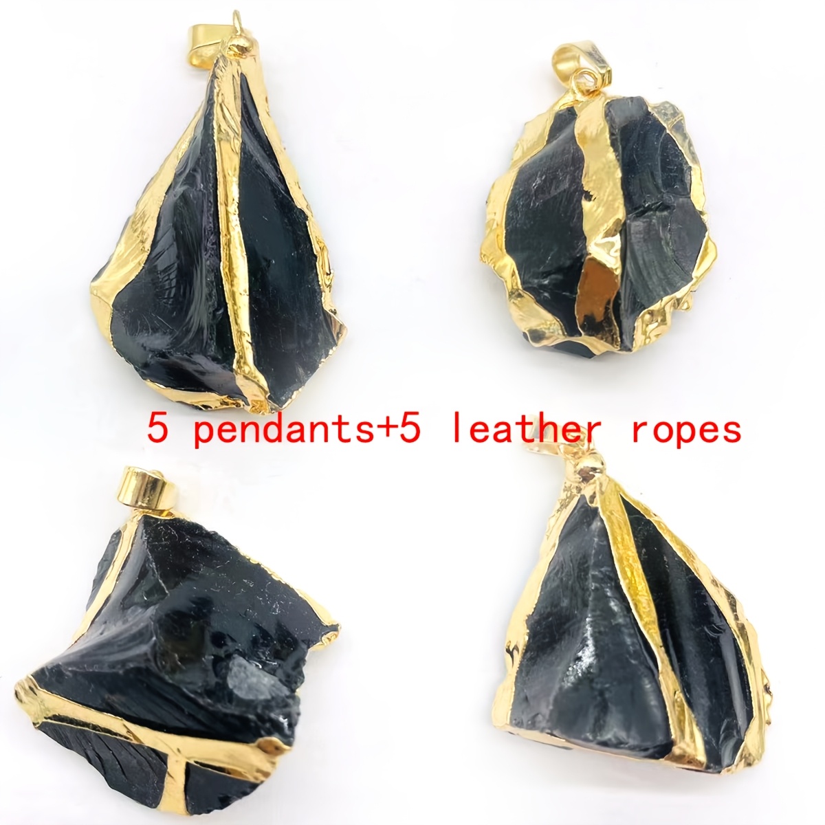 TEMU 10pcs Set Natural Stone Mysterious Obsidian Stone Gilded Edge Minimalist Pendant Making Necklace, Suitable For Daily Wear And Holiday Gifts (5