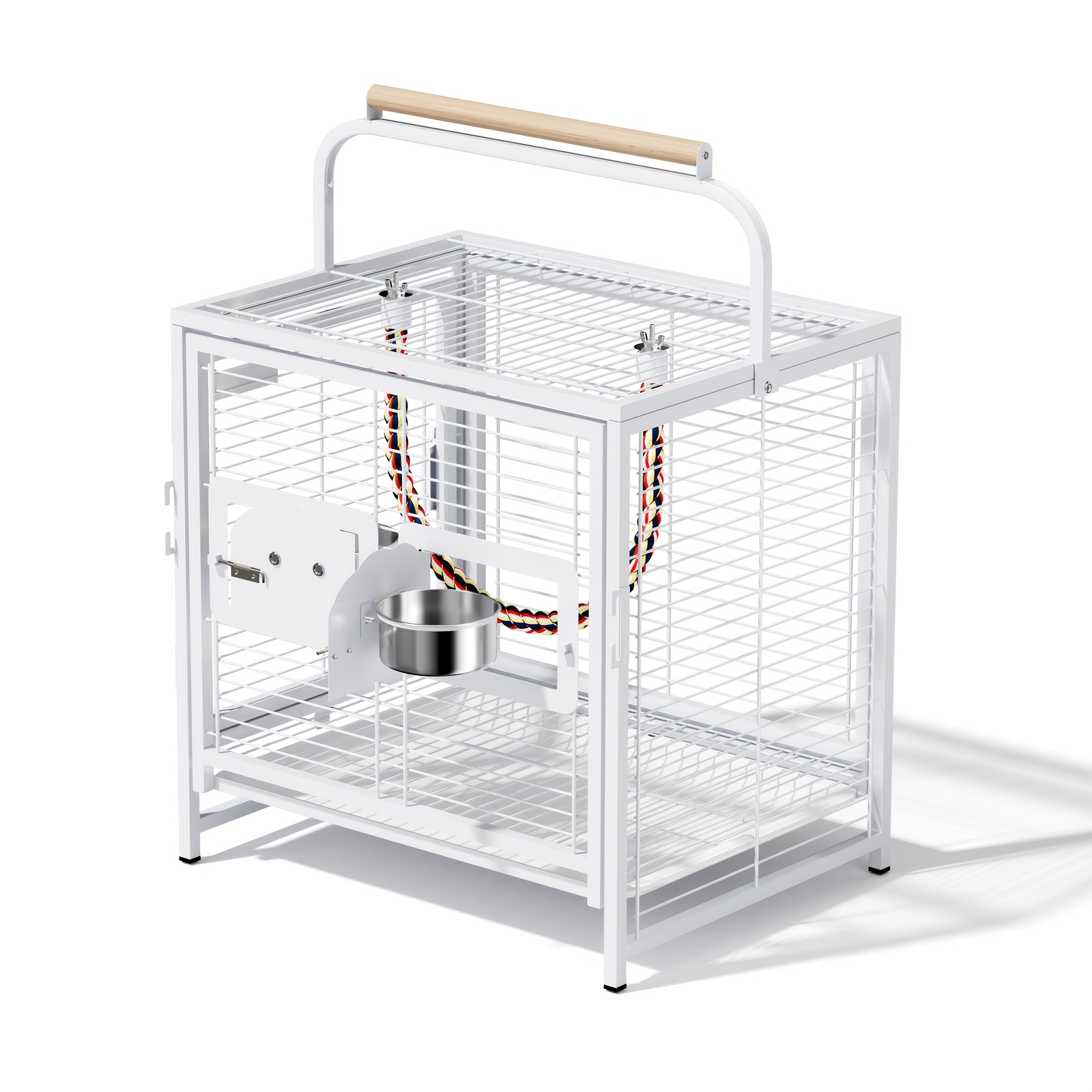 Image of Portable Travel Parrot Vet Carrier Cage With A Handle, Pet Products For Parrots Conures Cockatiel , 2 Feeding Bowls, For Small Birds, Black