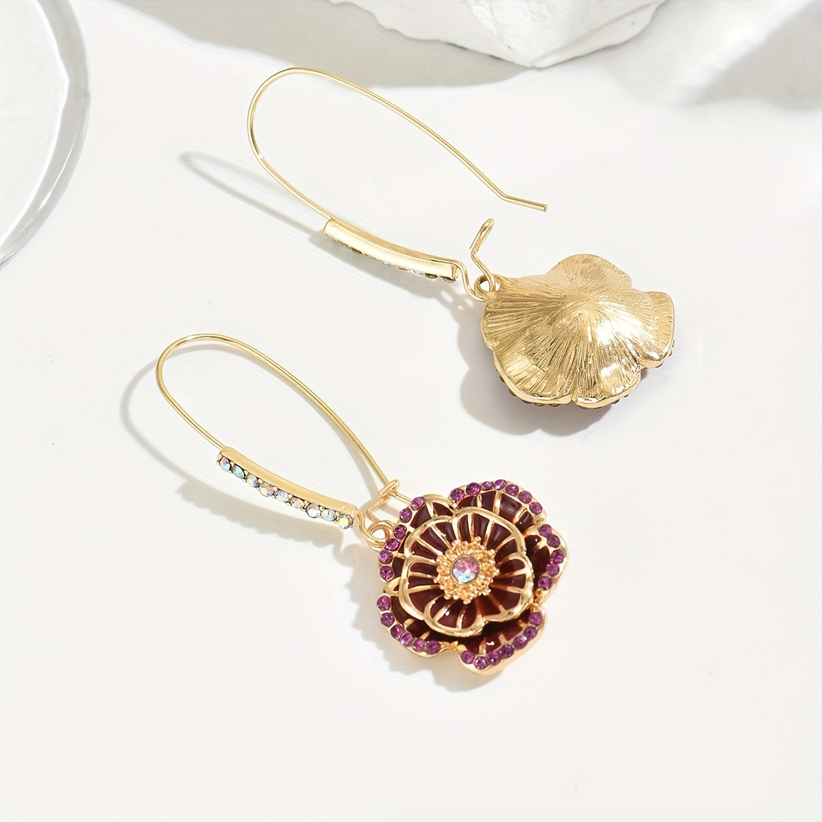 Classic Multicolor Enamel Full Flower Earrings, High-End