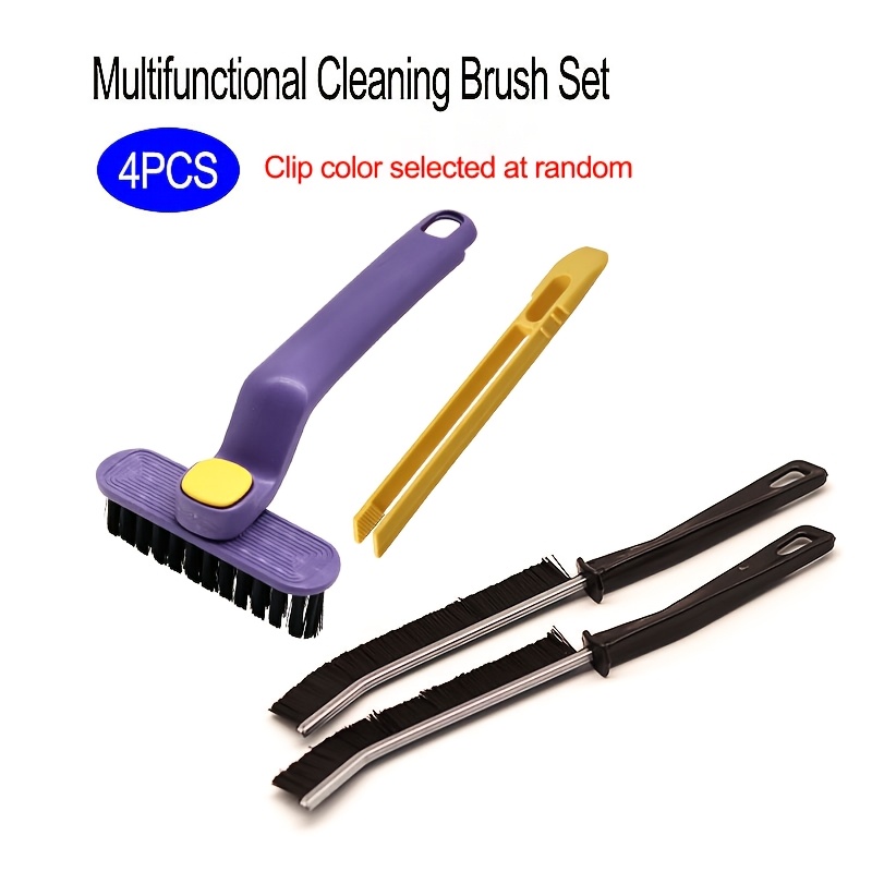 TEMU 4pcs Home Cleaning Brush Set Includes A Grip Brush, Corner & Crevice Brush, And A 2-in-1 360° Rotating Brush Head. Ideal For Removing Stains ,