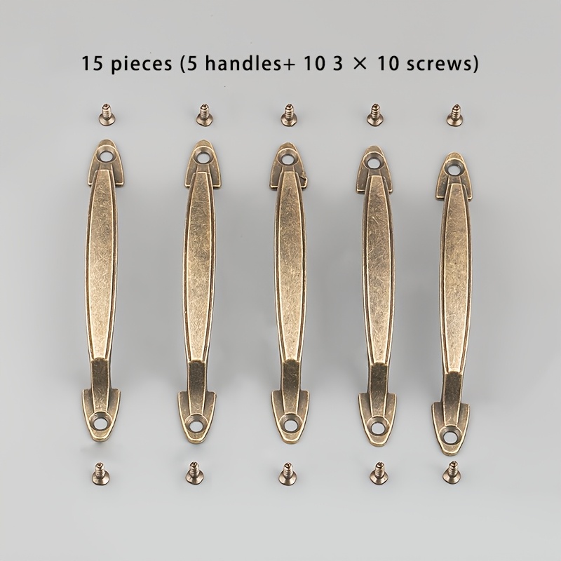 TEMU Set di 6/15 maniglie a barra lunghe in antico stile - 2 maniglie + 4 viti / 5 maniglie + 10 viti, maniglie in metallo facili da installare,