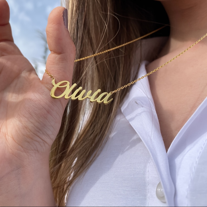 

Custom Name Necklace For Women, Elegant And Simple 18k Golden Plated Stainless Steel Personalized Name Pendant, Daily And Party Wear Fashion Jewelry (english Language)