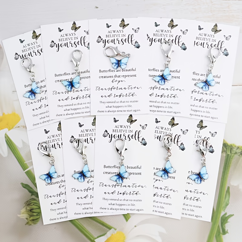 TEMU 10pcs Whimsical Keychain Set With Inspirational Greeting Card, Suitable For Bag Accessories Decoration, Party Favors, Travel & Vacation