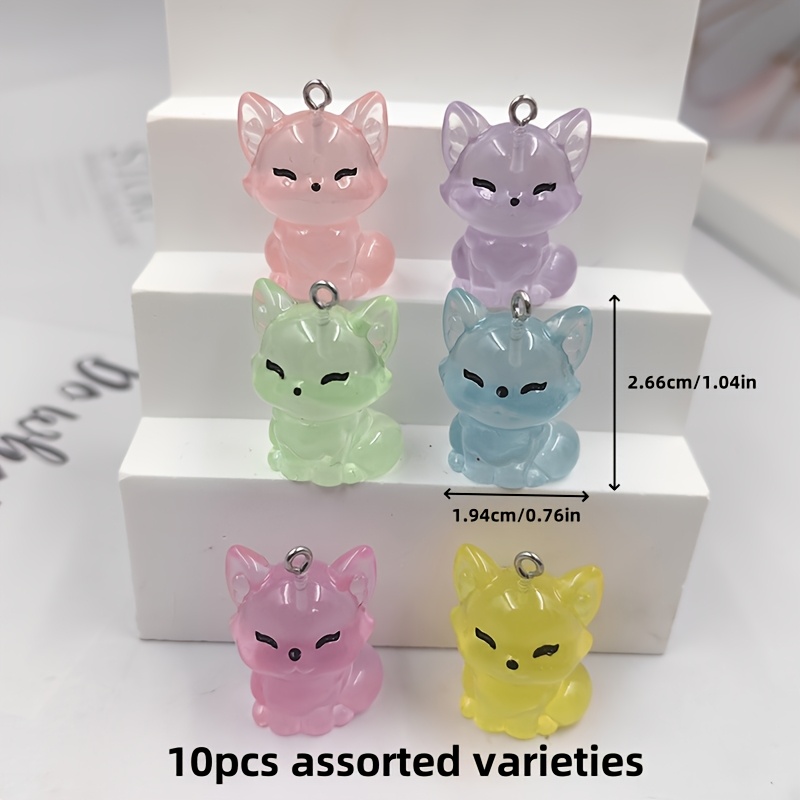 Image of 2d Flat - 10pcs Lovely Luminous Fox Charms For Jewelry Making Findings Kawaii Resin Animals Charm Pendants Flatback