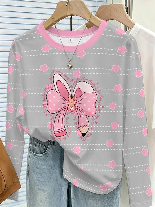 womens elegant crew neck long sleeve t shirt soft stylish comfortable versatile top for spring and autumn