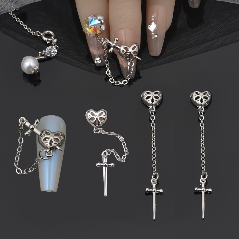 

5pcs Luxury Nail Art Charms Set - Metal & Heart Tassel Designs For Diy , Perfect Easter Gift For Nail Enthusiasts