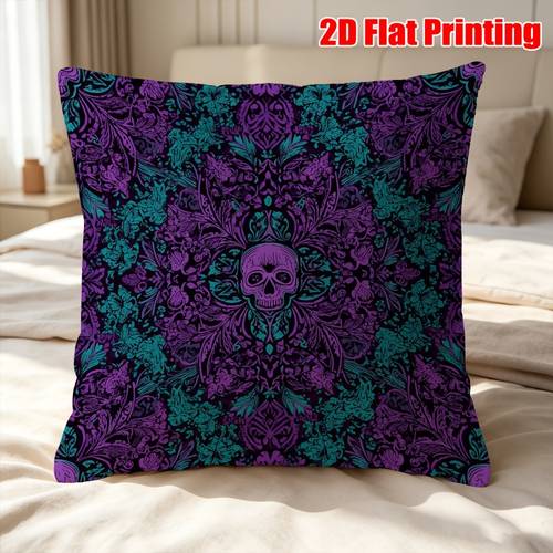 2d flat - 1 pz, stampa 2d flat, stampata da 18x18 pollici, vivaci motivi di teschi e fiori, federe decorative adatte a tipi di ambienti