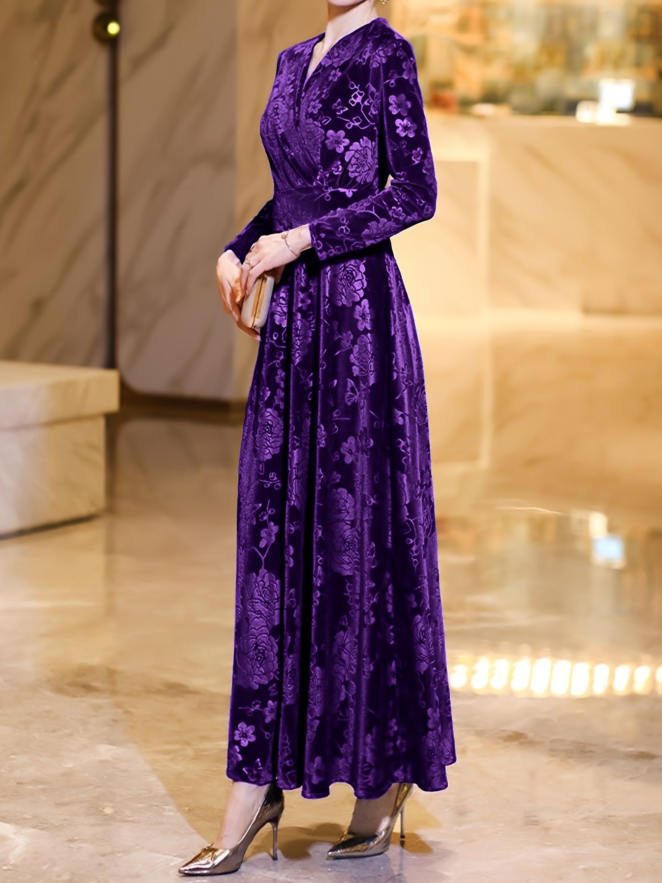 elegant velvet womens high waist a line long dress long - Temu Mauritius
