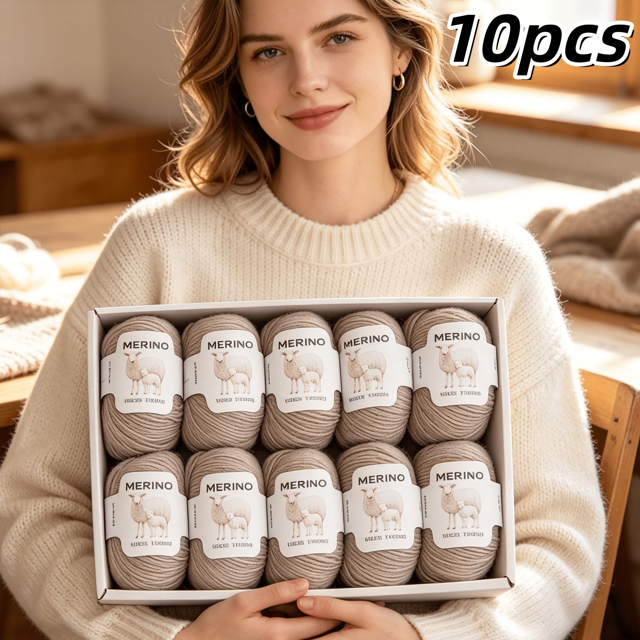 tétel kép luxus 10 db 500 g (17,6 oz) gyapjú és kasmír közepesen   kevert   - sokoldalú minden évszakra, puha és bőrbarát, mérsékelt textúrájú a könnyű kötéshez. alkalmas sapkák, pulóverek, sálak, kendők, kesztyűk, zoknik, szőnyegek, párnák és kis kiegészítők készítésére. tökéletes a kézzel készített