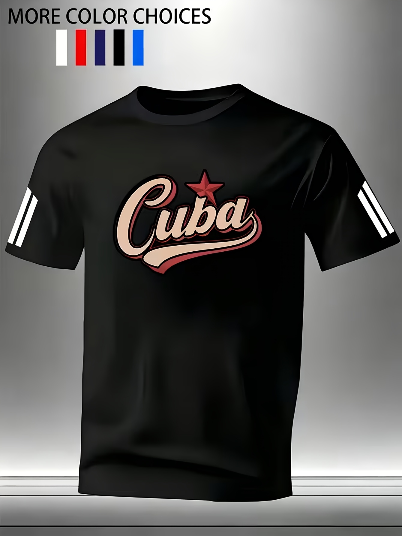 mens casual sports t shirt fashionable   and blue baseball style with five pointed   design and two stripe prints suitable for indoor and outdoor leisure activities a trendy summer   for parties vacations