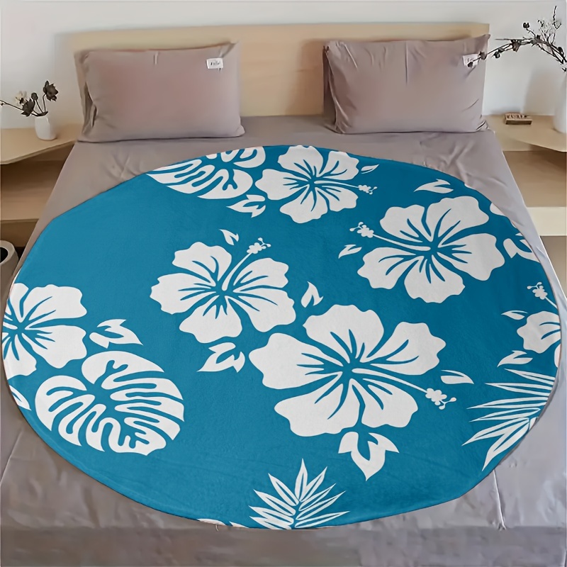 

Contemporary Style Printed Hibiscus And Leaf Round Throw Blanket - Soft Fleece Sofa, Bed, Or Camping Blanket - All Seasons, Multi-purpose, 180cm/70.87in And 150cm/59.06in Sizes