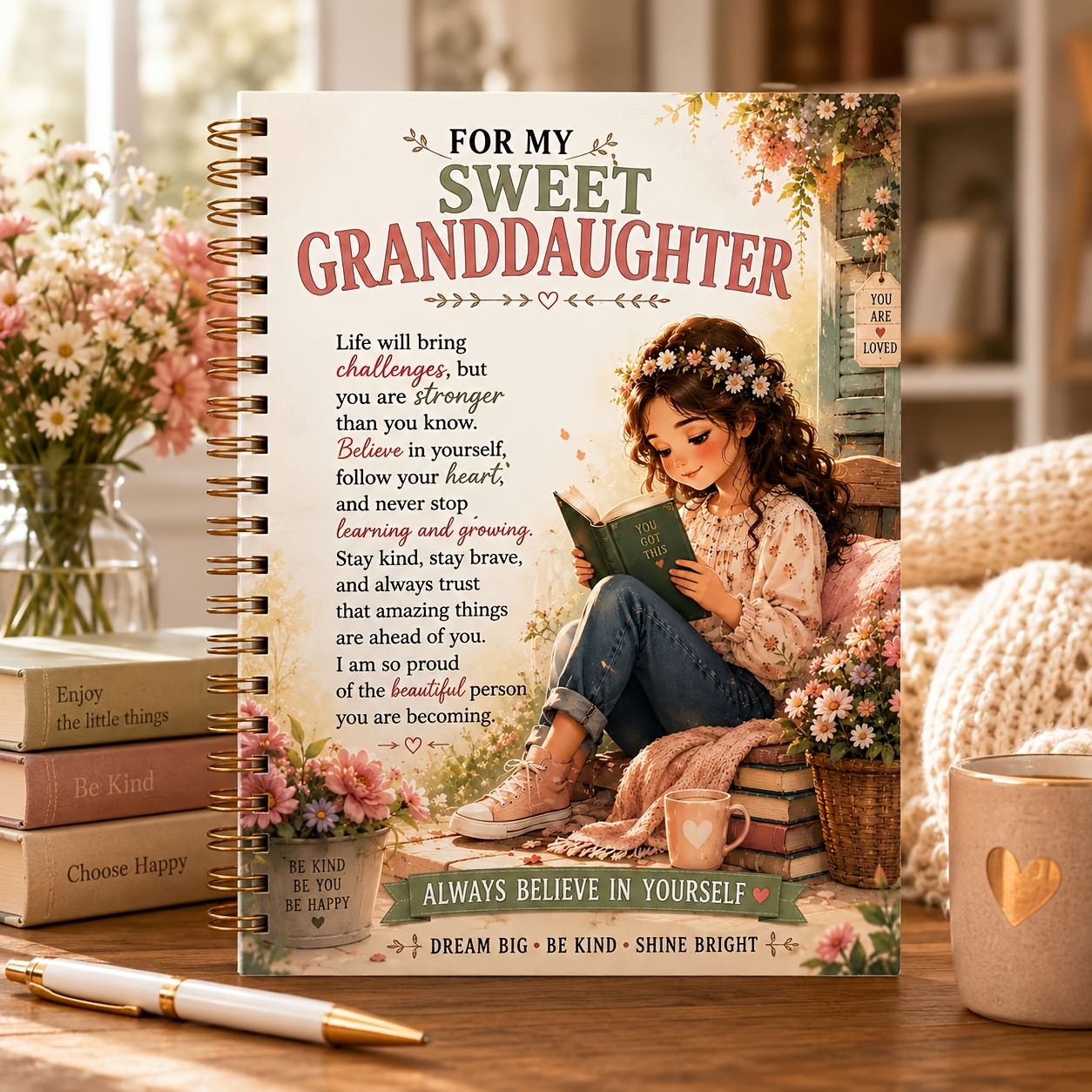 TEMU 1pc Granddaughter Spiral Notebook, Elegant Diary, Suitable For Office, Study, Family Keepsake. Made Of With Fashionable Cover Design, Ideal Gift