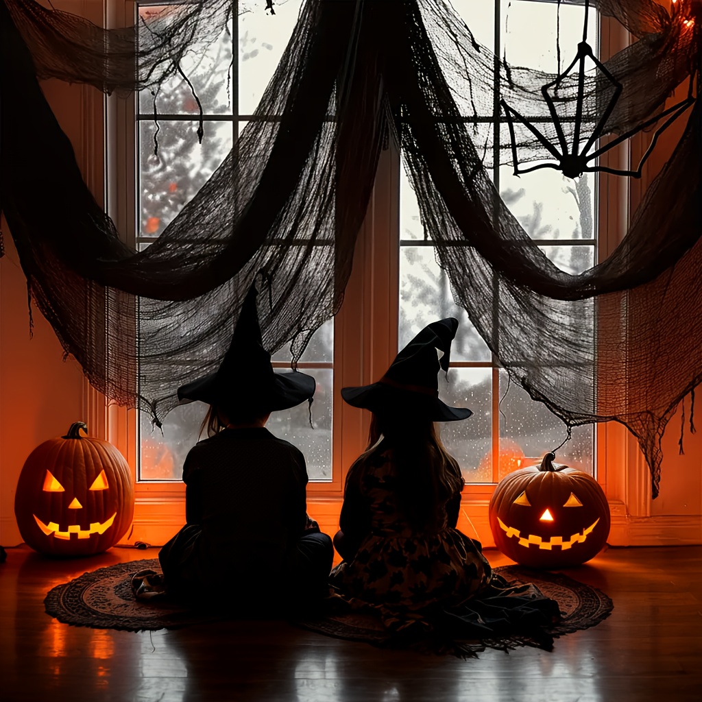 1pc/10pcs Black & White + Spider Web Mesh, Dark Gothic Style with Sheer Fabric and Irregular Netting / Wrinkled Drape Effect for a Lightweight Transparent Look - Perfect Halloween Decor to Create Mystery Atmosphere: Ideal Party Props or Porch Staircase Adornment