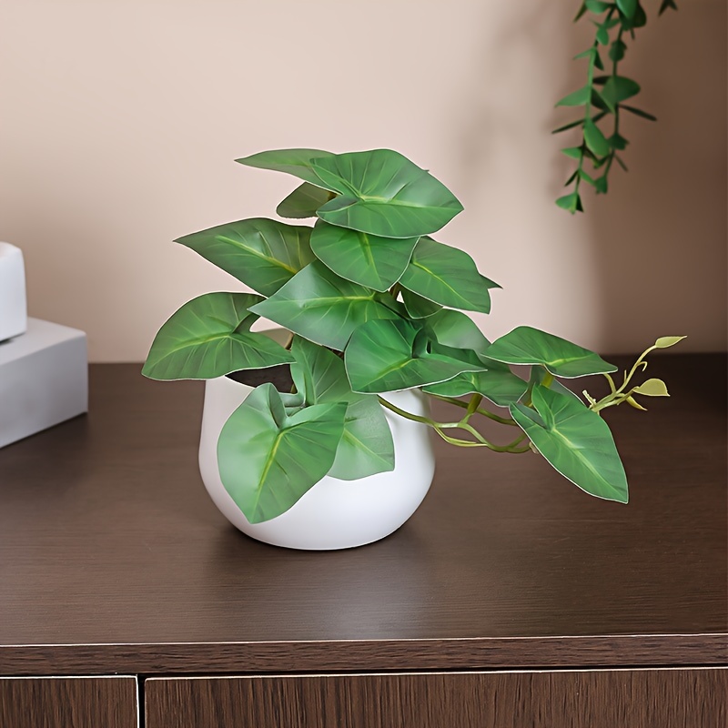 1pc Artificial Plant Taro Leaf Potted Plant, Home Tabletop Decoration, Used In Living Room, Bedroom, Restaurant, Office, Tabletop Shelf Decoration