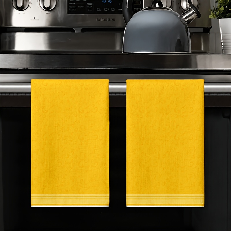 TEMU 2pcs Solid Color With Yellow Border Towels, Kitchen/dining Room/bathroom/camping/cooking, Convenient To Hang/lightweight And Portable/foldable