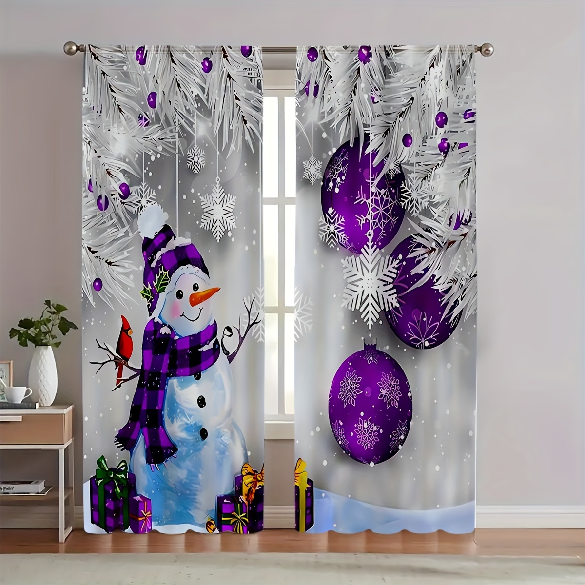 

Snowman And Christmas Ornament Curtains: 30 X 76.2 Cm, 65 X 165.1 Cm, 3d Printed, , Suitable For , , , , Decoration