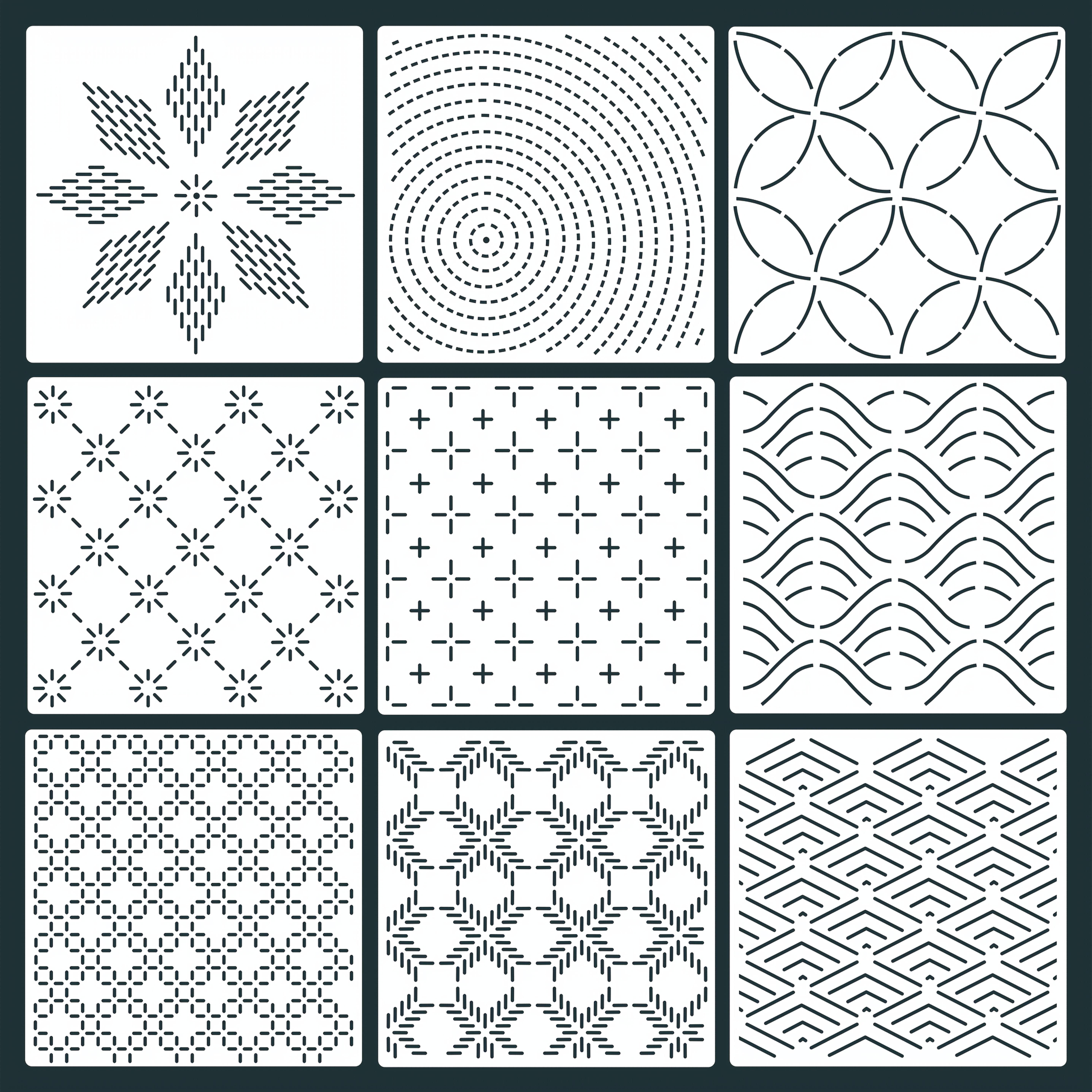 TEMU Ensemble de Pochoirs Réutilisables 5,9x5,9 pouces - 9 Modèles pour Art sur Toile, Créations Textiles, Vêtements, Sous-verres, Décor Mural et