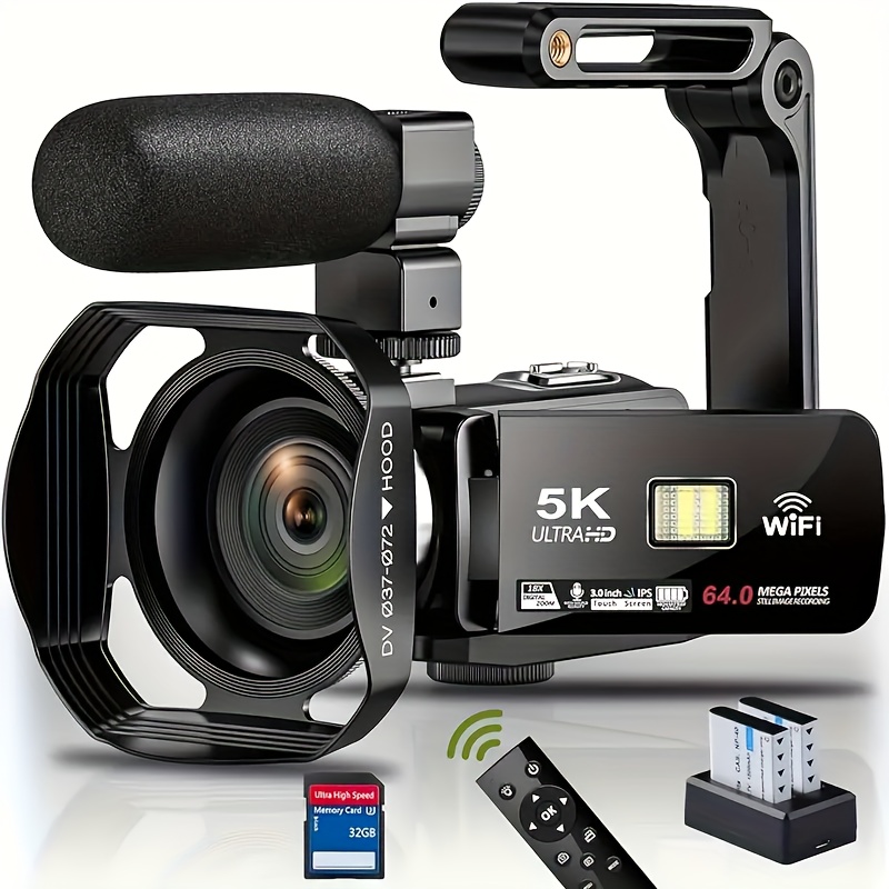 

Seree 5k Camera, 64mp Wifi Infrared Night Camera, 18x Digital 3.0 Touch Screen Camera, External Microphone, 32gb Sd Card, Remote Control, Lens Hood, , 2 Batteries