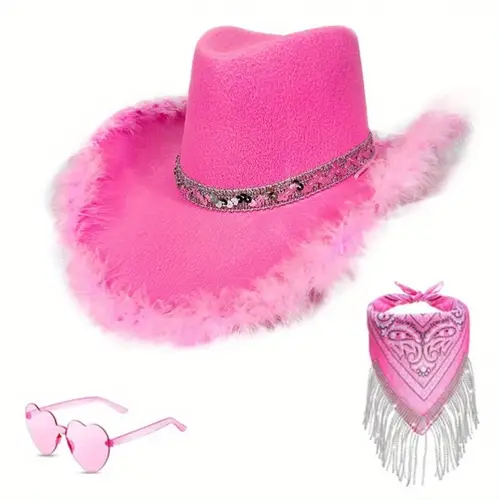 3pcs western cowboy hat set unisex cowboy hats with wide brim cowgirl hat eyeglass and scarf set festival cowboy costume accessories for weddings and outdoor events
