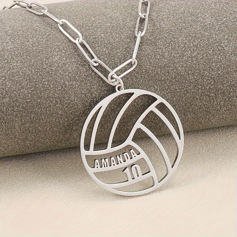 

Customized Name With Number Basketball Football Volleyball Pendant Necklace, Personalized Sports Lovers Versatile Daily Party Wear Gifts For Women