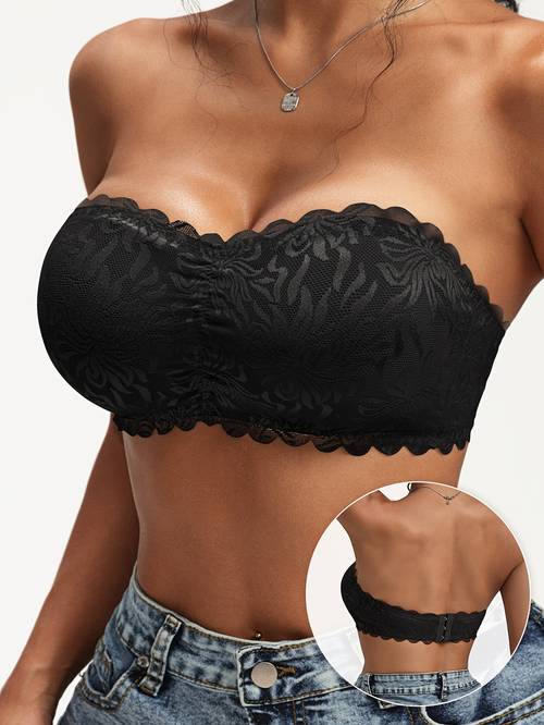 1pc womens lace fabric off shoulder elegant bra with delicate floral edge removable pads 5 colors for versatile casual attire