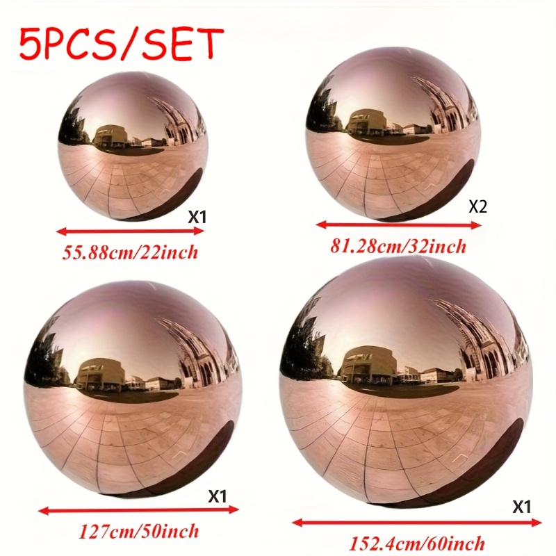 TEMU 5 Pack, (22 Inches 2 Pack 32 Inches 50 Inches 60 Inches) Giant Rose Gold-inflatable Mirror Reflection-aluminum Foil Balloon-reusable, Suitable