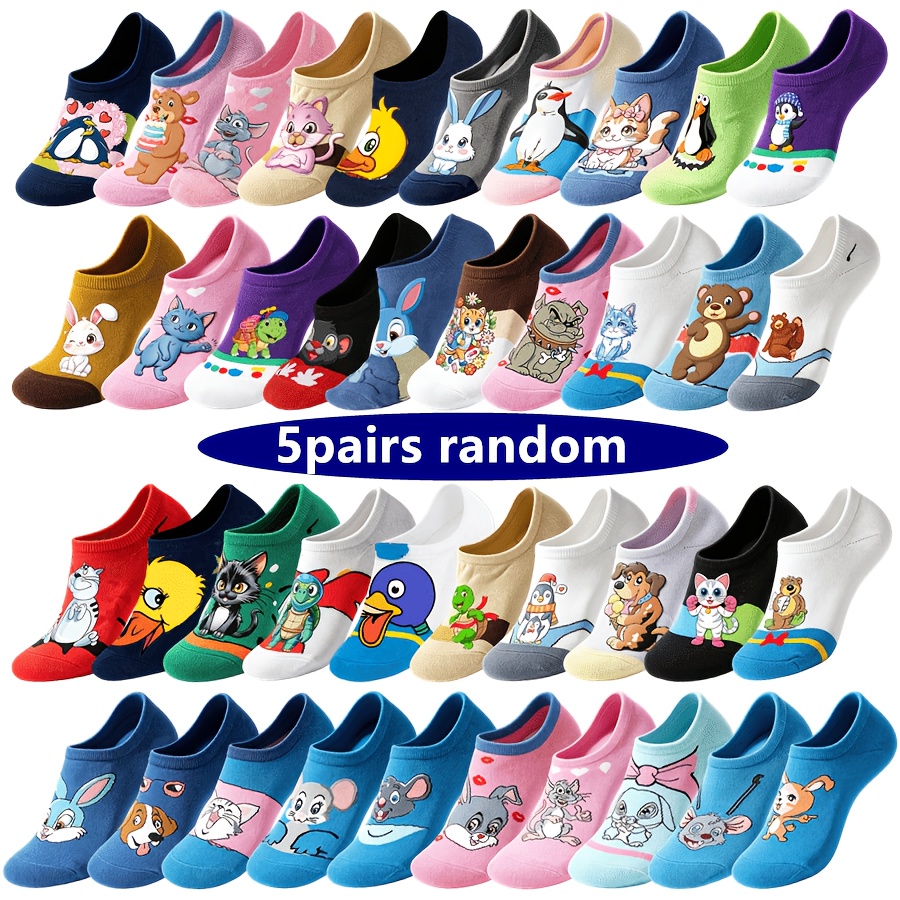 TEMU 5-pair () Pack Men' & Women' Streetwear Hip-hop Anime Socks - Random Cartoon Crew Socks Suitable For Casual Daily Wear, Urban Outfits, Matching