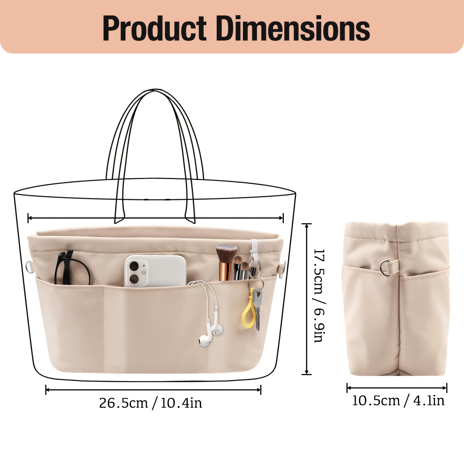 TEMU Premium Nylon Purse Organizer Tote Handbag Insert With Zipper Organizers Bag In Bag Zipper 13 Pockets
