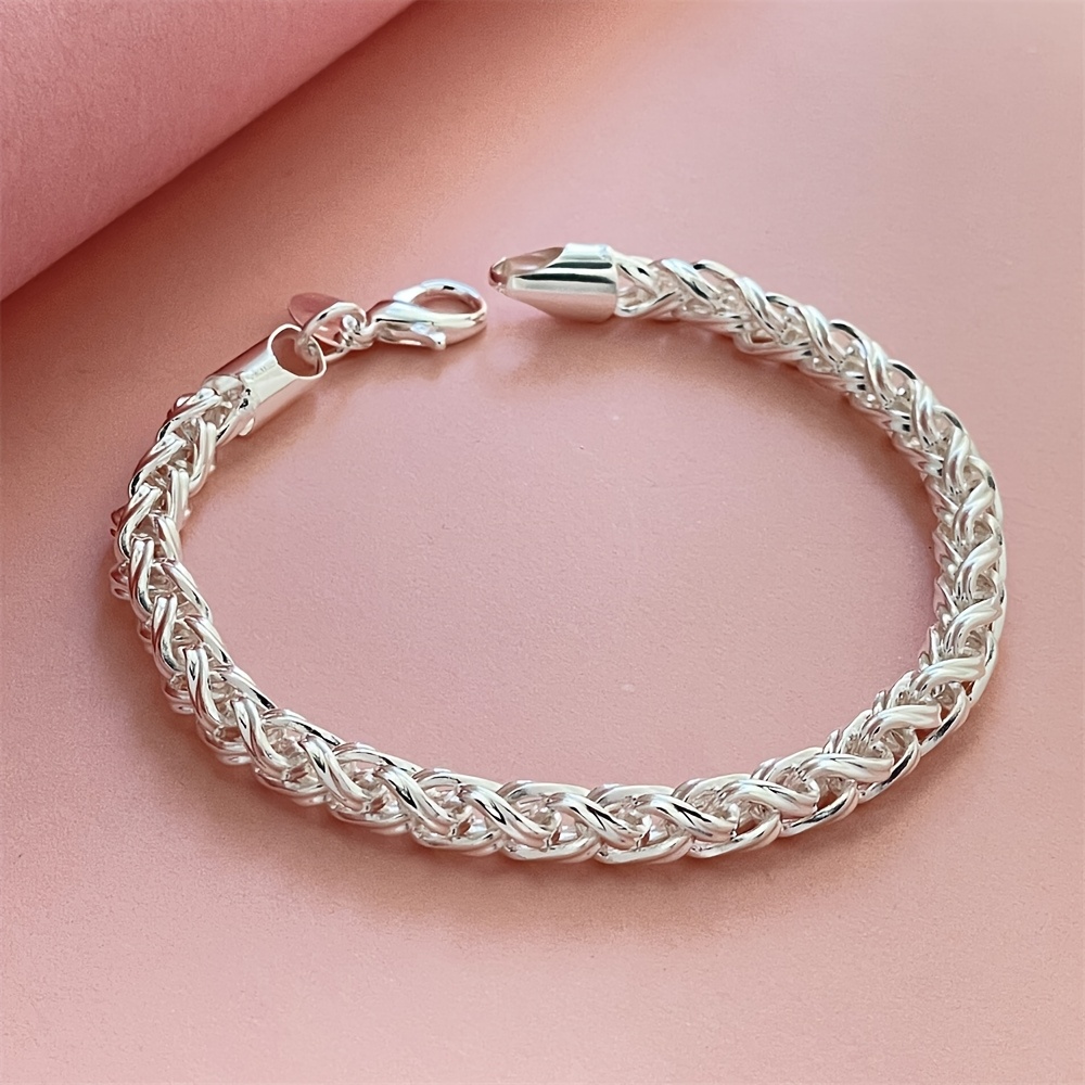 TEMU 925 Silver Plated Woven Bracelet Unisex Minimalist Wrist Chain Jewelry Daily Wear - Perfect Gift For Him/her