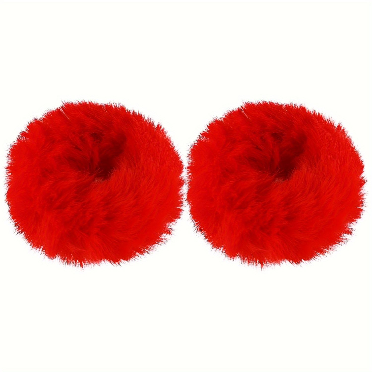 TEMU 2 Pack Christmas Red Hair Tie, Fuzzy Scrunchies With Faux Rabbit Fur Elastic Pink Ties Ponytail Holders For Women Hair Accessories