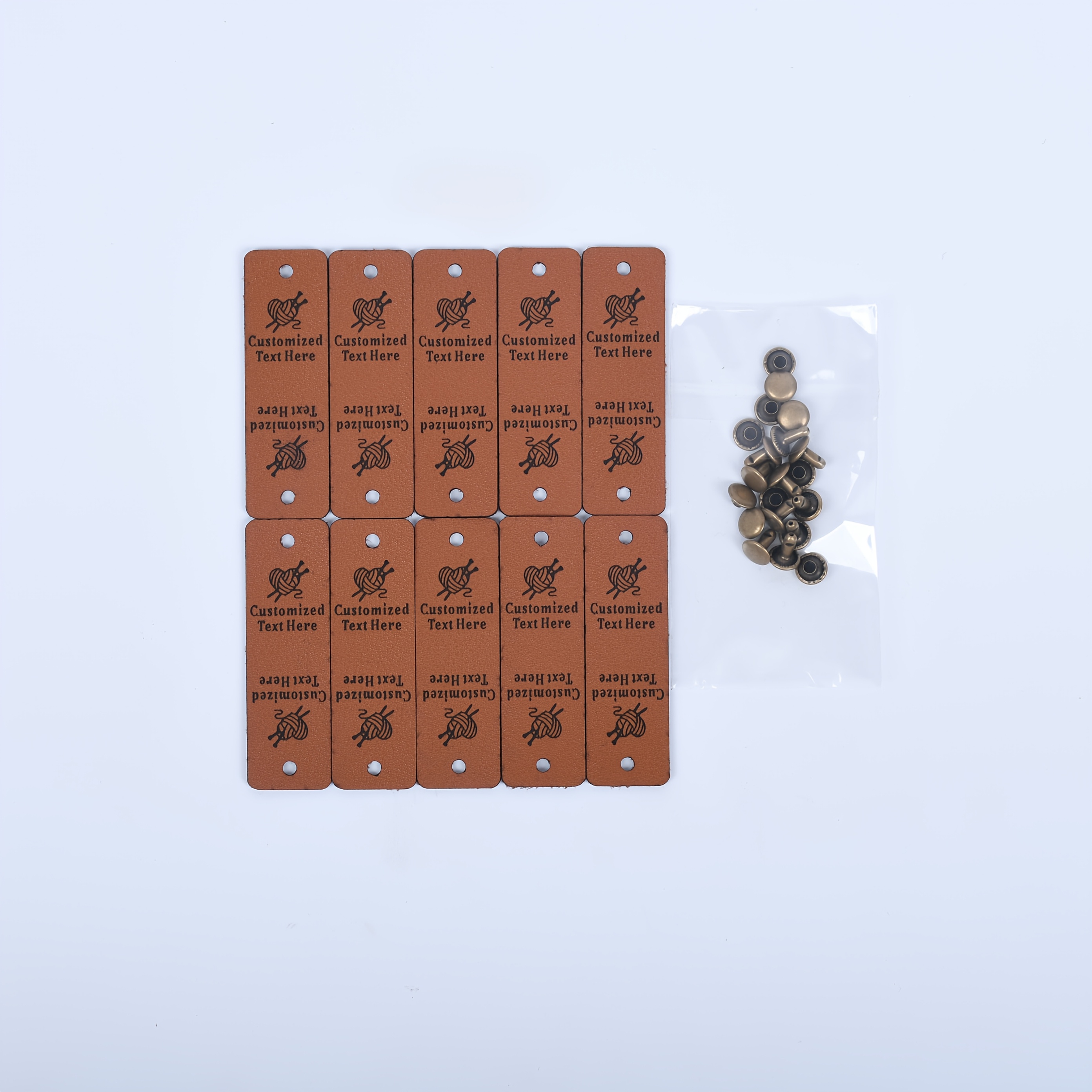 TEMU 10pcs Back To School Personalized Name Faux Leather Labels With Nails, Customized Label Tags For Handicrafts, Knitting, Sewing, Hats, Purses,