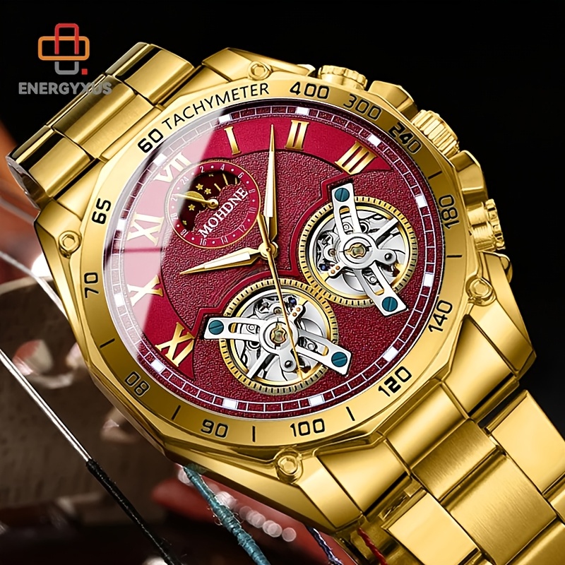 TEMU Binbond High Quality Men' Watch Luxury Brand Men's Wristwatch Double Tourbillon Watch Hollow Movement Clock Calendar Luminous Watch Men's