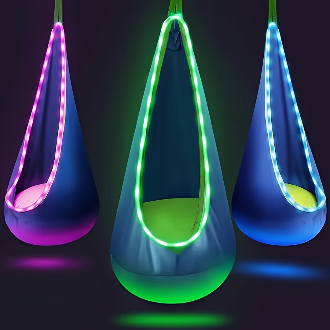 TEMU 1pc Led Inflatable Hanging Chair With Adjustable - Glowing Bed For Outdoor Use, Durable Fabric Hammock For Camping, New Year, Birthdays,