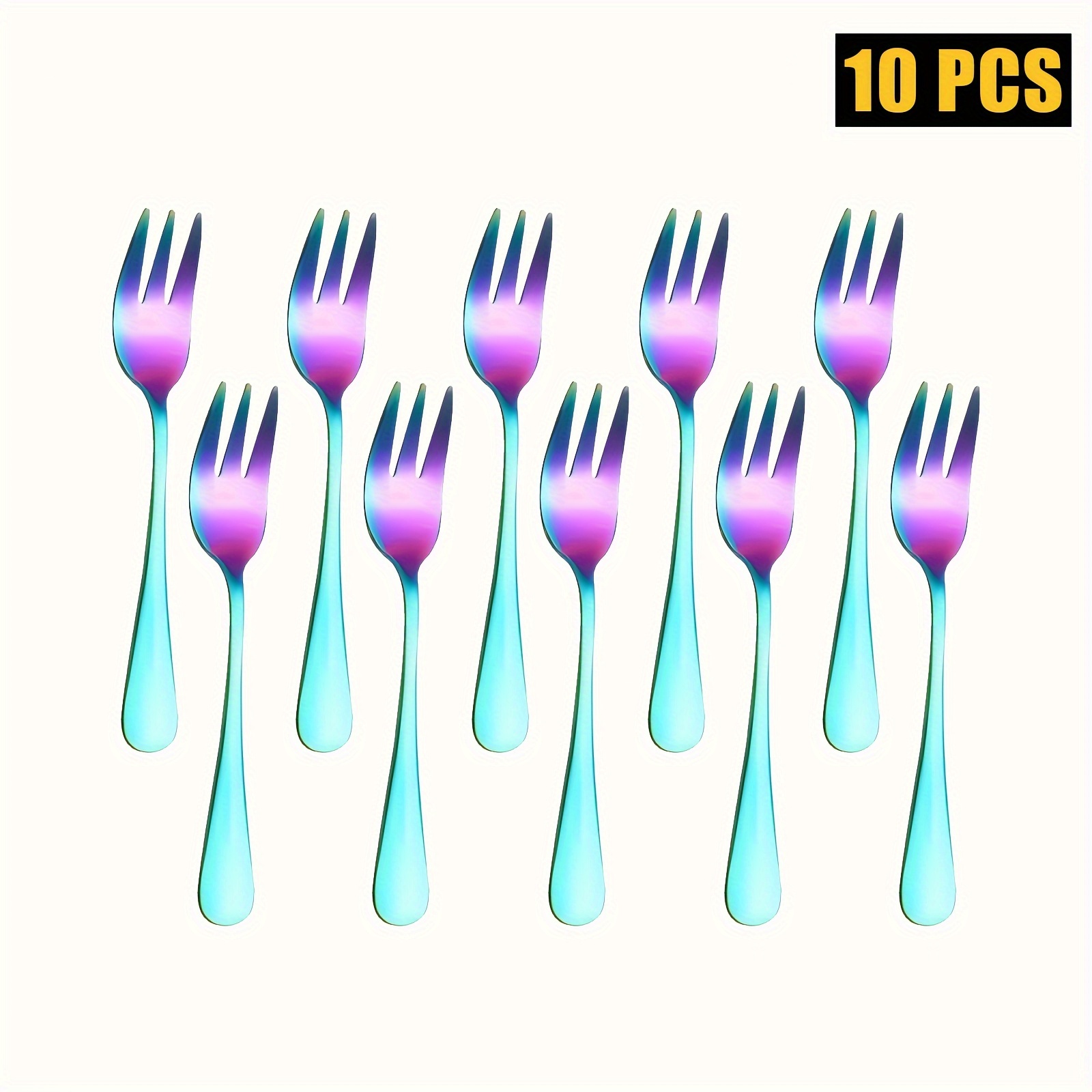 Image of 5pcs/10pcs Stainless Steel Dessert Forks For Home Kitchen, Ideal For Fruit, , Cakes, Snacks, Tea, And Fruit Salad, Perfect For Restaurants, Parties, And Weddings, Dishwasher Safe