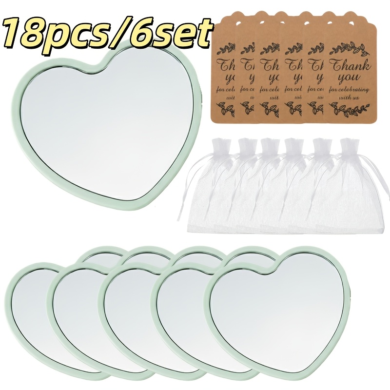TEMU Gift For Her/him Gift For Her/him 18pcs Green Minimalist Glass Makeup Mirror Party Gift Set - 6 Makeup Mirrors / 6 Cards / 6 Organza Bags -