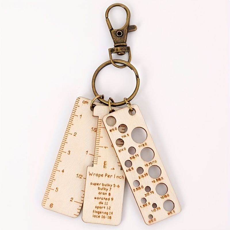 Image of Wooden Stick Gauge Ruler Wooden Marking Knitting Marking Number Key Chain Wooden Carving Round Storage