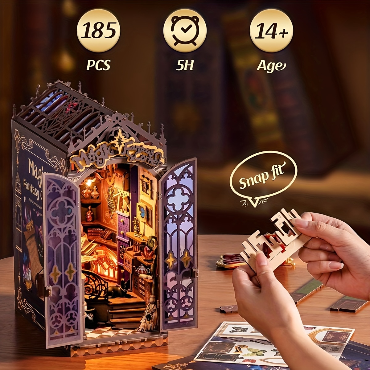 3d wooden puzzle book nook kit magic wizard library - Temu