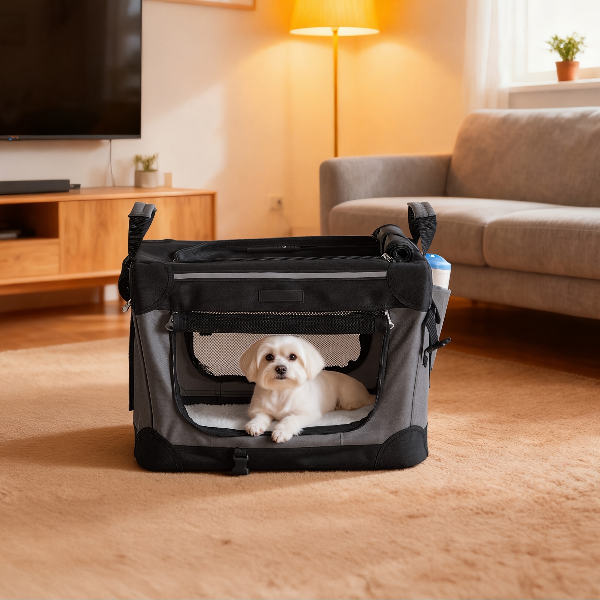 TEMU Transportín portátil para mascotas, jaula de viaje de tela Oxford con puertas de malla y bolsillo de almacenamiento, para perros pequeños